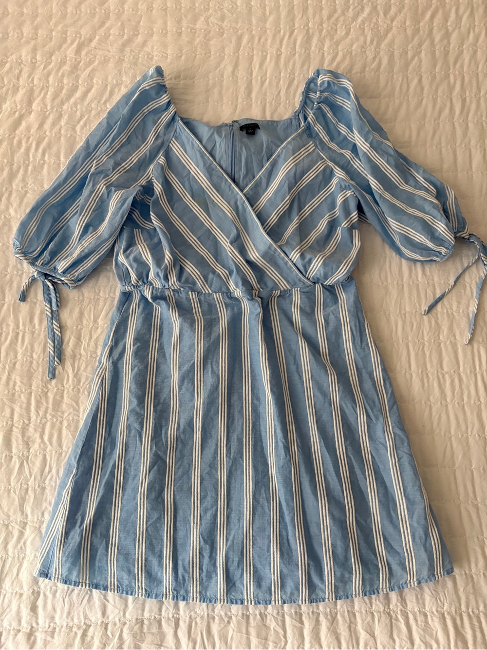 Ann Taylor Blue and White Striped Wrap Mini Dress